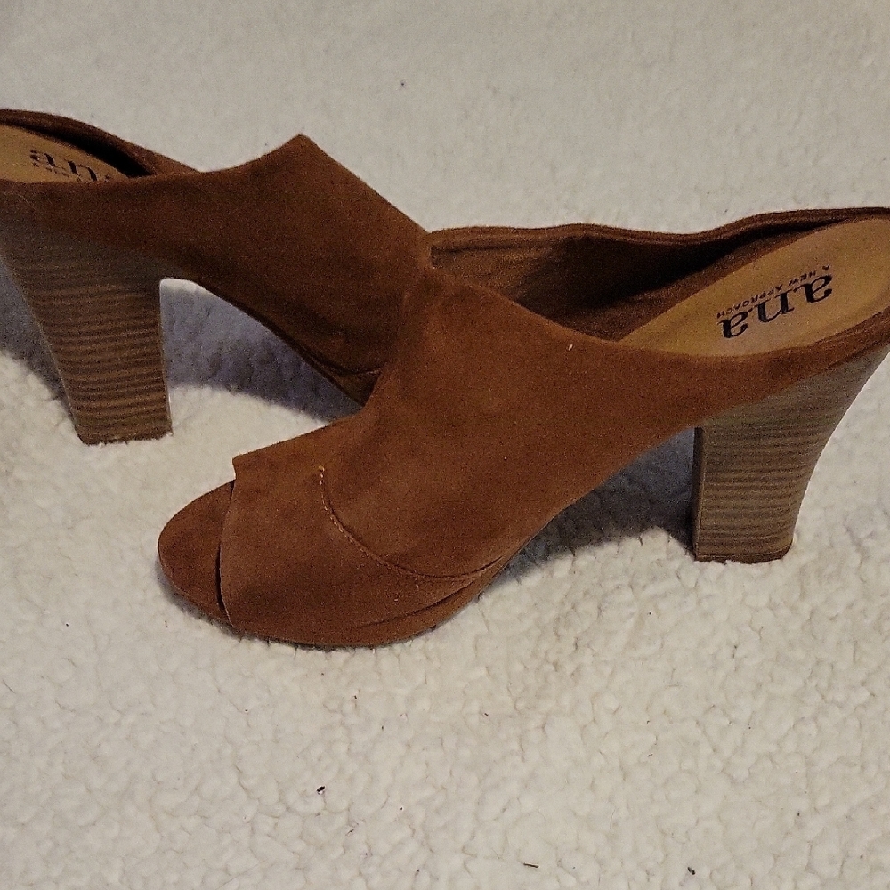 a.n.a Tan Suede Peep-Toe Slip-On Mules - Picture 4 of 4